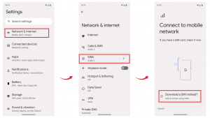 Google Pixel-instellingenmenu voor het toevoegen van een eSIM
