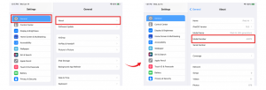 iPad-instellingenscherm met het modelnummer, om eSIM-ondersteuning te controleren